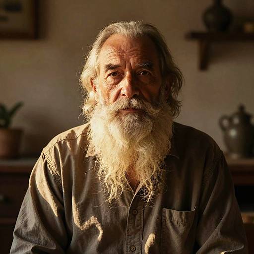 Portrait of Elderly Man with Long Beard in Warm Natural Light