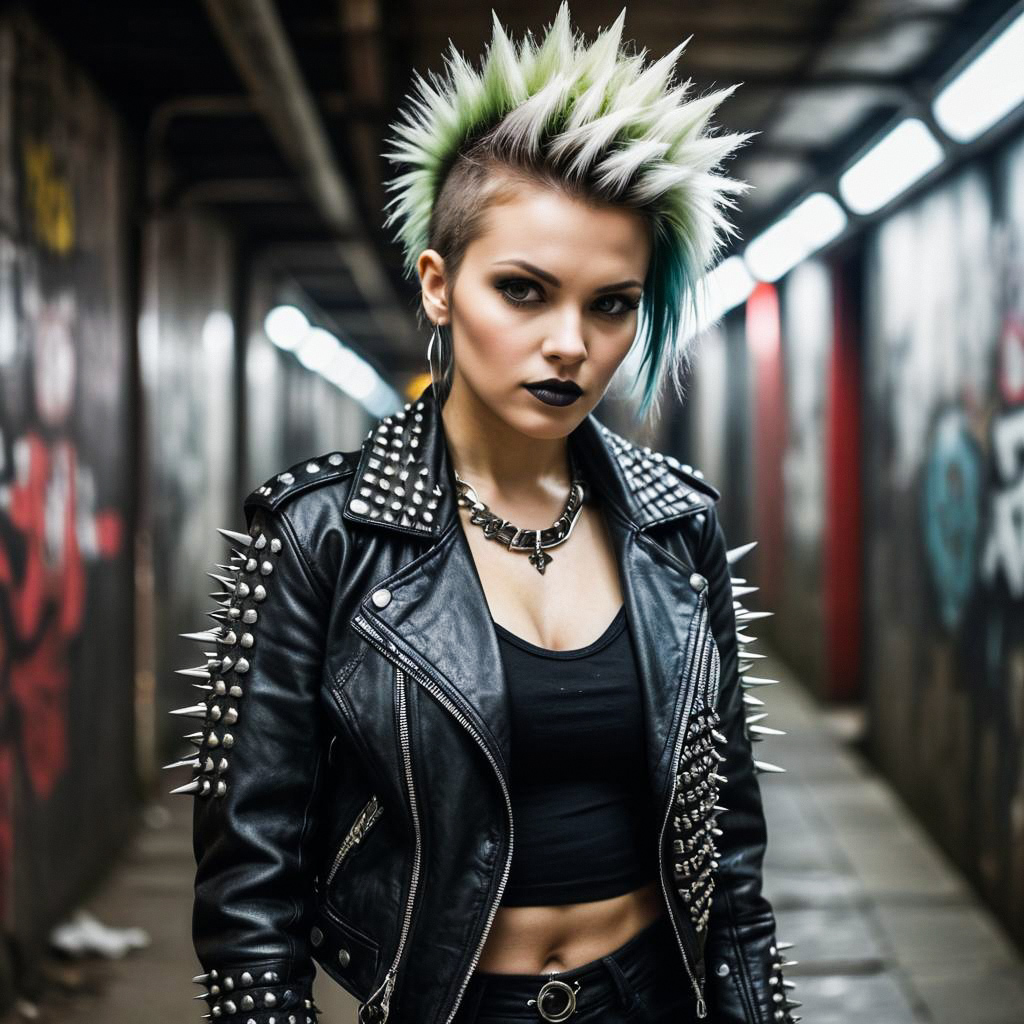Rebellious Woman with Mohawk in Urban Alley