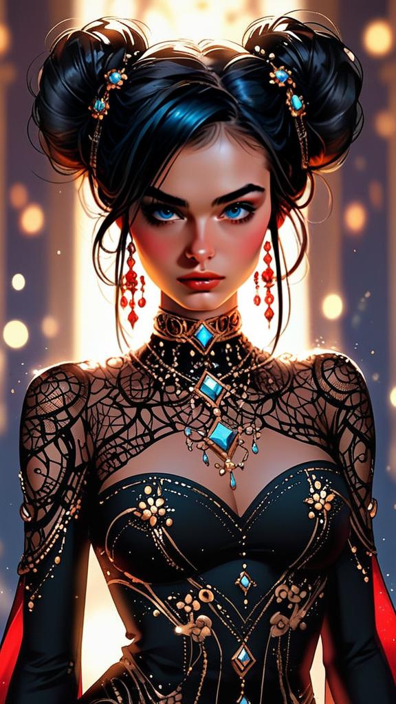 Woman with Blue Eyes in Elegant Lace Outfit
