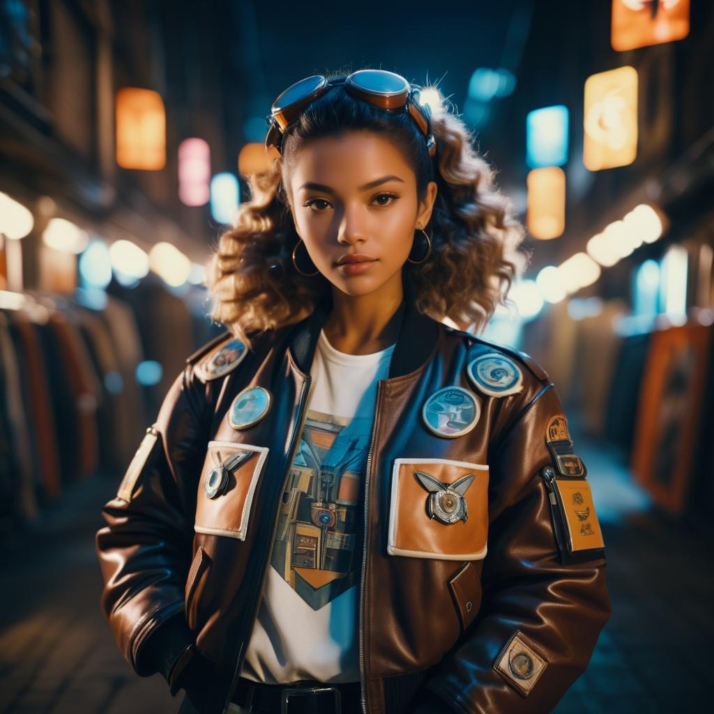 Confident Young Woman in Stylish Bomber Jacket