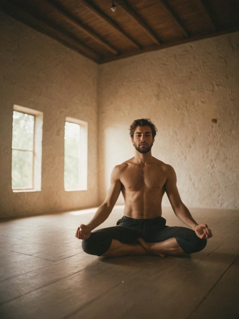 Man Practicing Yoga in Serene Room