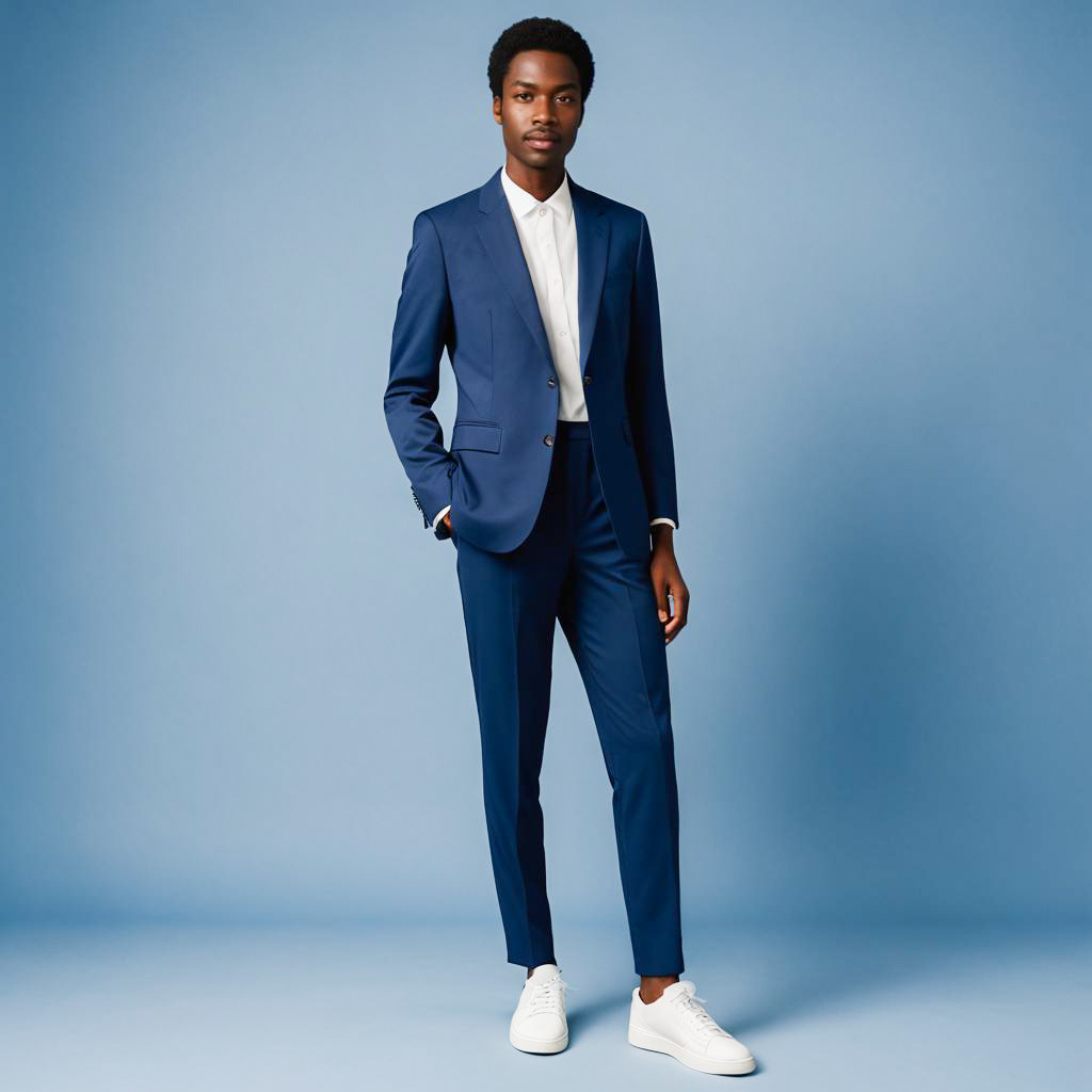 Stylish Man in Blue Suit with Sneakers