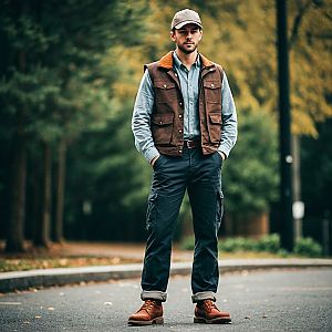 Man in Casual Workwear on Outdoor Path