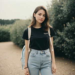 Young Woman on Gravel Path in Greenery