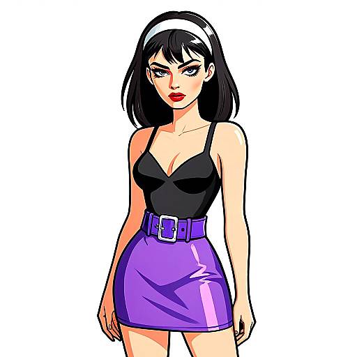 Woman with Pretty Face and Edgy Fashion in Purple Mini Skirt