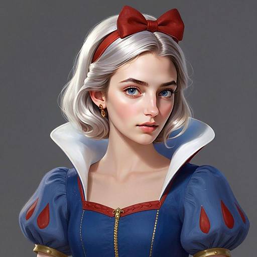 Hyper-realistic Digital Portrait of Snow White Inspired Woman with Platinum Blonde Hair