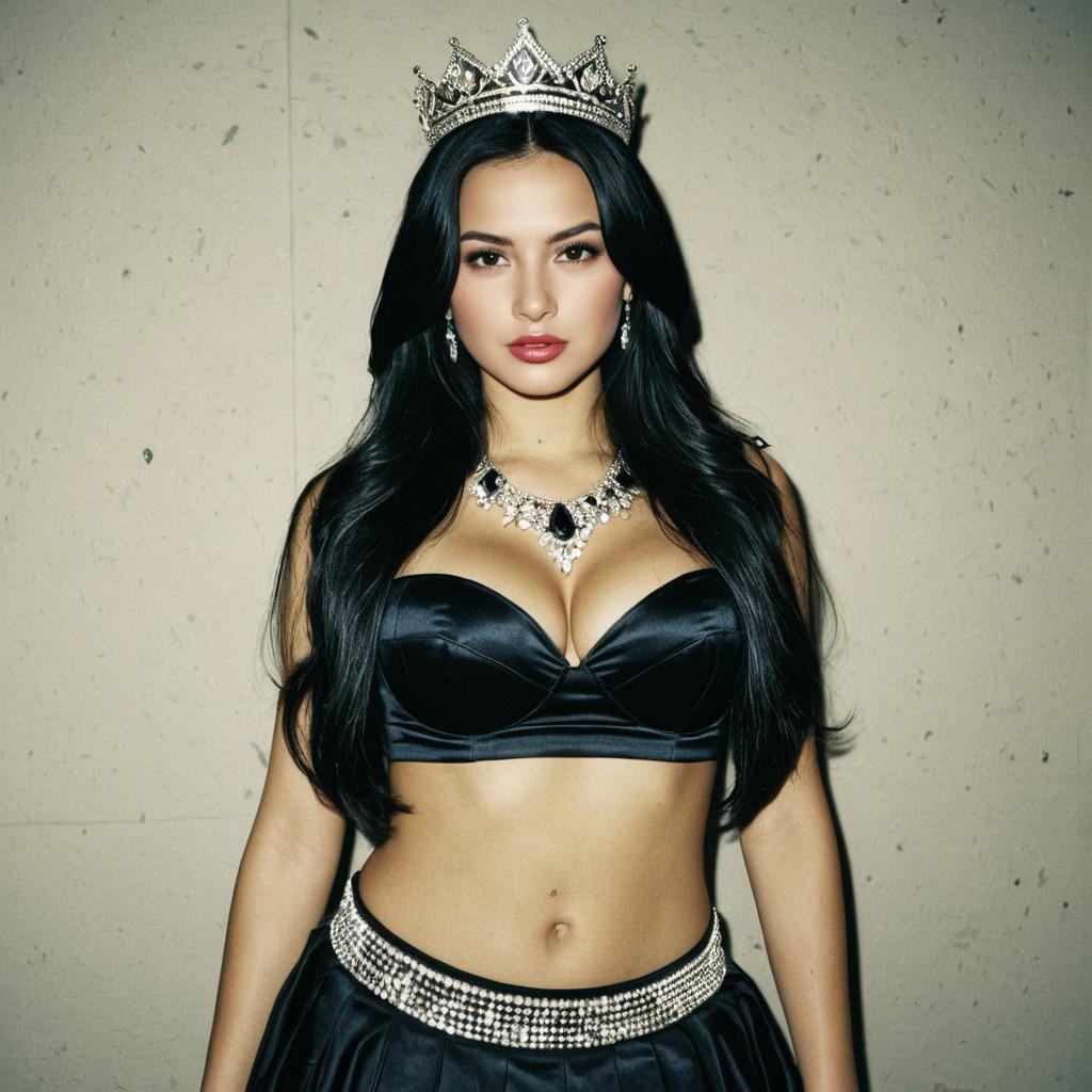 Confident Woman in Glamorous Beauty Queen Costume