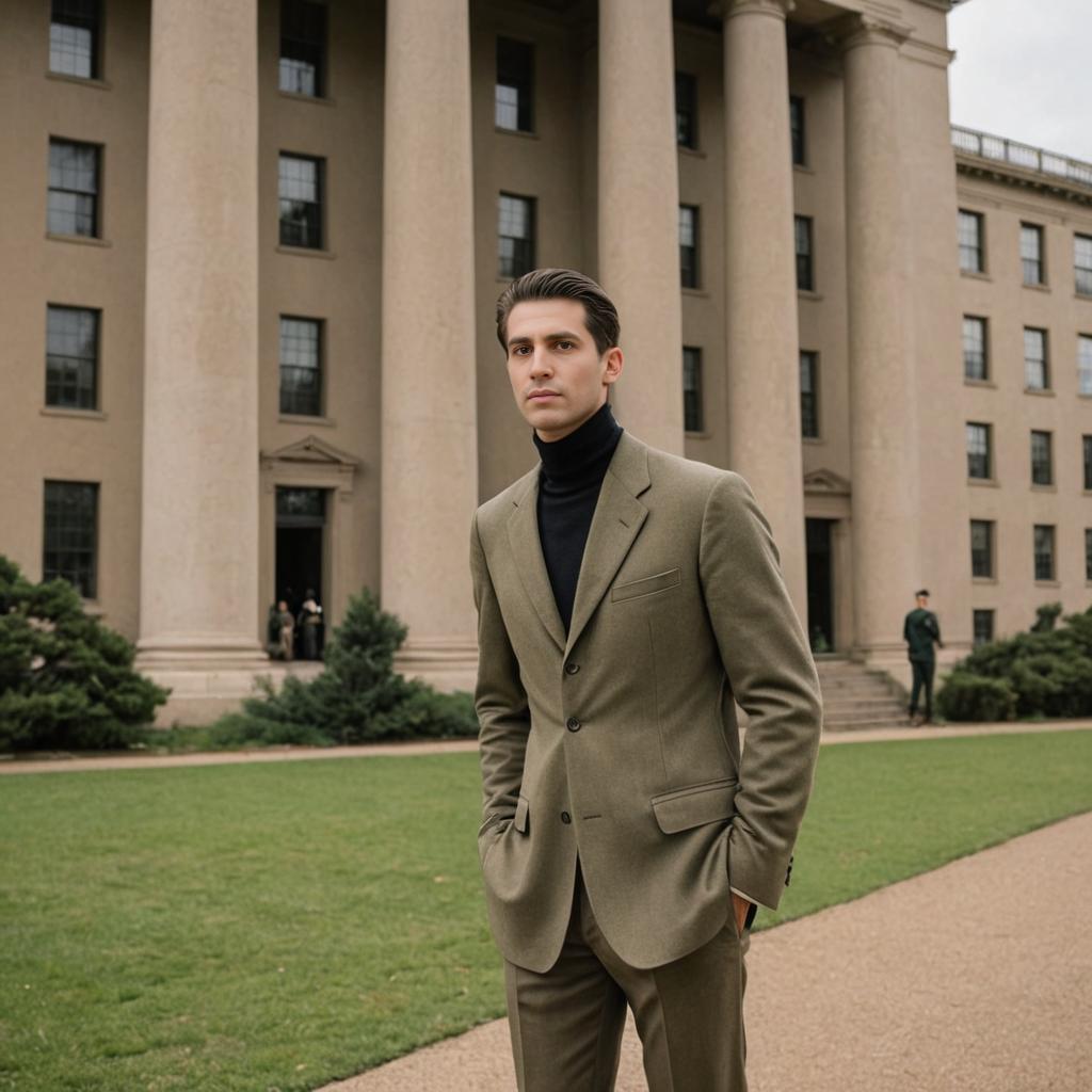 Stylish Man in Olive Green Suit