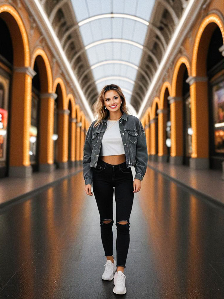 Stylish woman in urban corridor