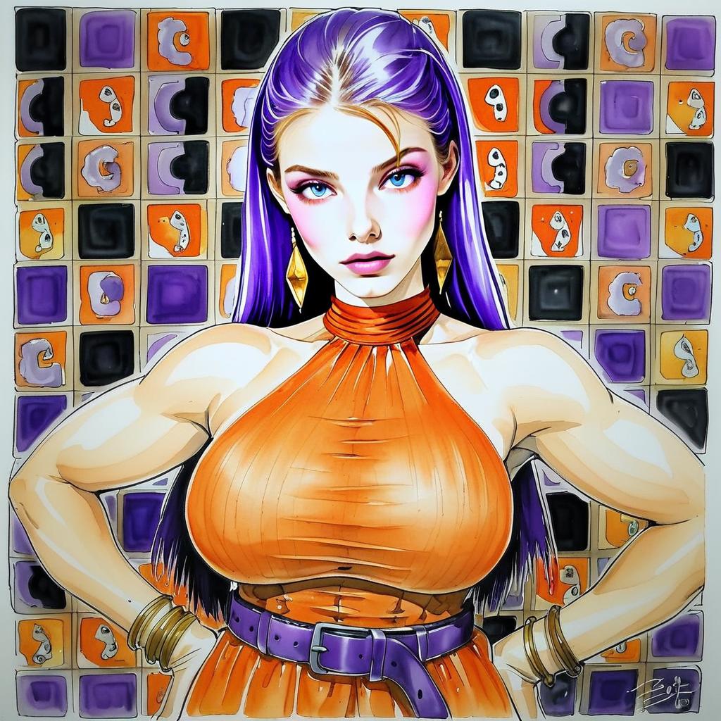 Confident Woman with Purple Hair in Pop Art Style Confident Woman with Purple Hair in Pop Art Style