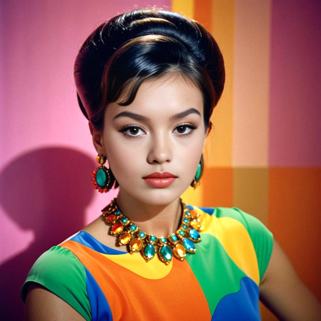 Retro Portrait of a Young Woman with Colorful Style