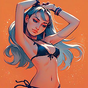Confident Woman with Blue Hair in Bikini