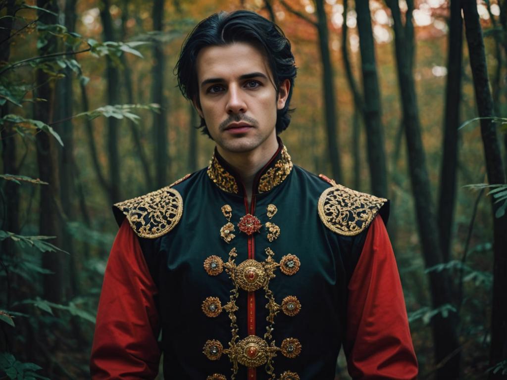 Regal Portrait of a Prince in Black and Red Ensemble