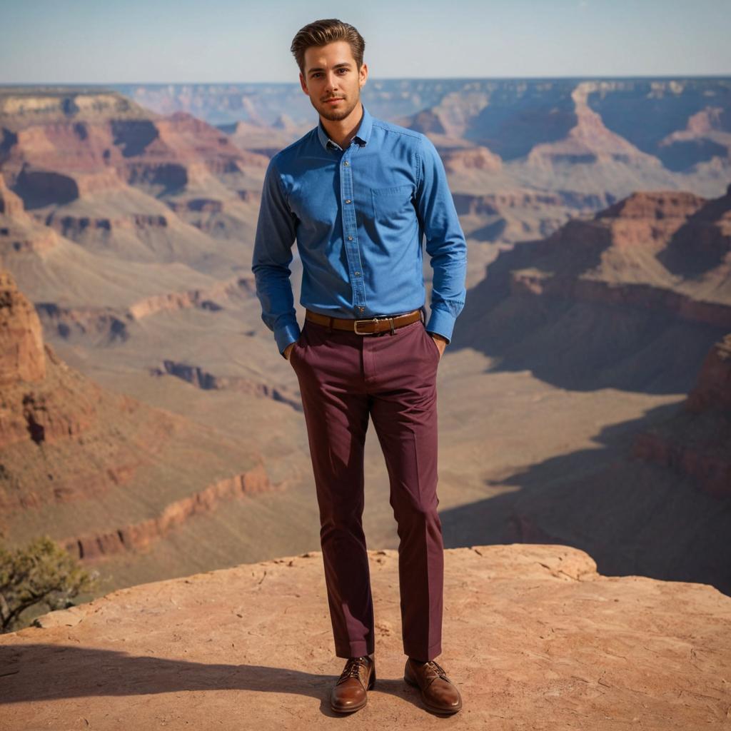 Stylish Man in Blue Shirt at Arizona Grand Canyon