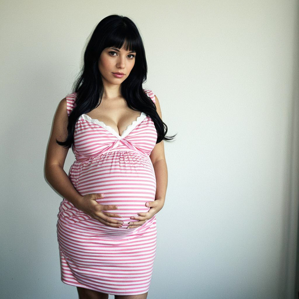 Pregnant Woman in Pink Striped Dress Pregnant Woman in Pink Striped Dress