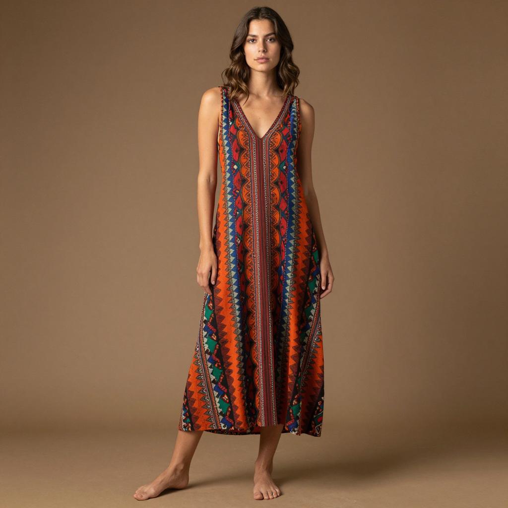 Bohemian Geometric Pattern Sleeveless Maxi Dress on Woman