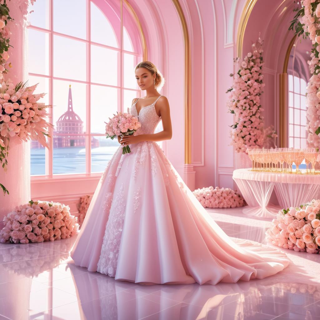 Elegant Woman in Pink Wedding Gown