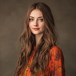 Glamorous portrait of a young woman with brown hair and green eyes