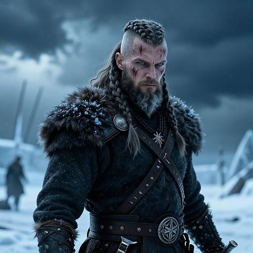 Viking Warrior Man in Snowy Battle Scene