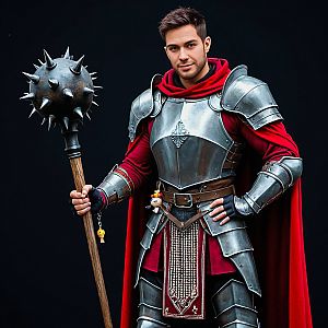 Medieval Warrior in Armor with Mace