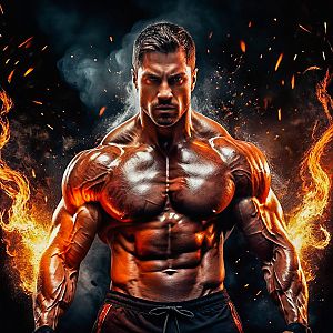 Muscular Man with Fiery Lighting