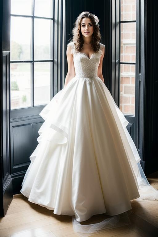 Bride in Elegant White Wedding Dress