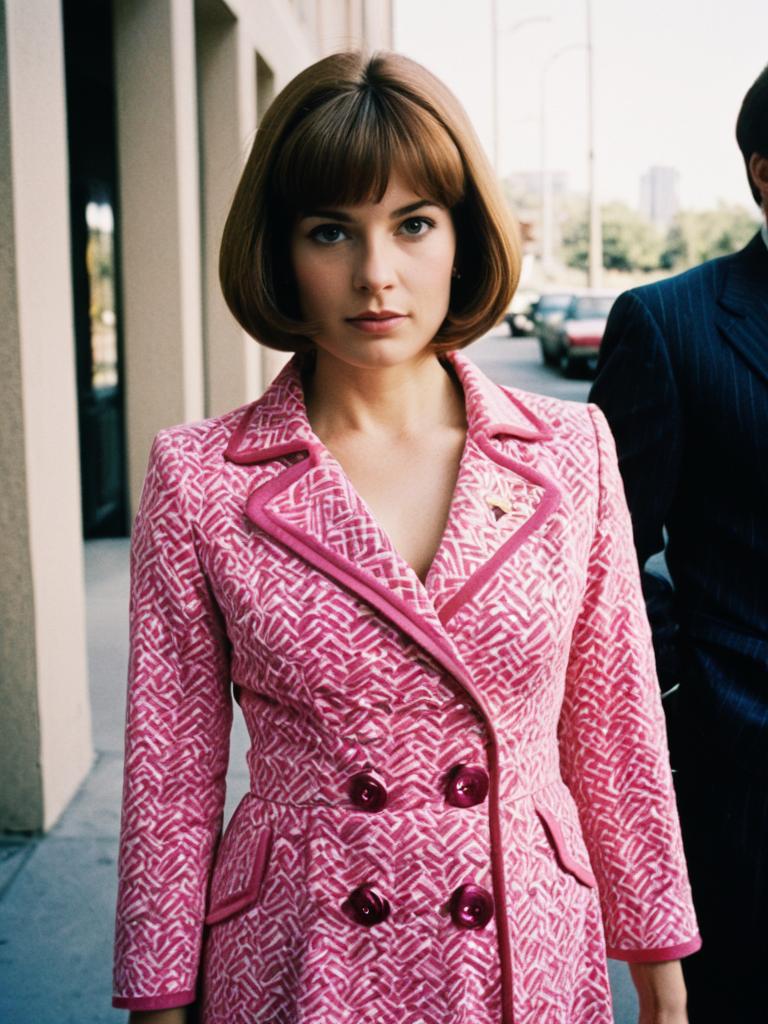 Woman in Austin Powers Pink Dress Costume Photorealistic Editorial