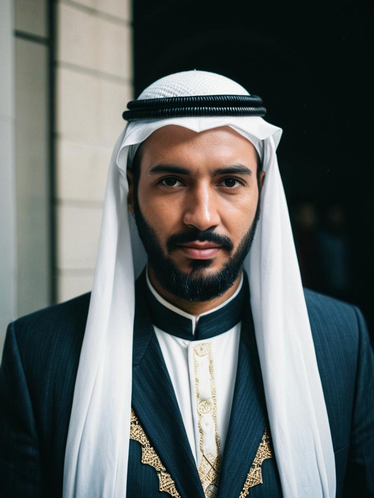 Man in Muslim Costume Cinematic Realism Professional Cosplay Portrait