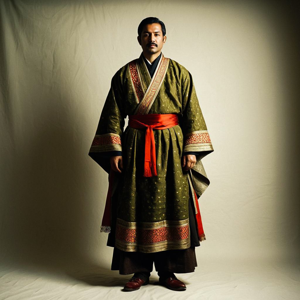 Man in Traditional Ceremonial Robe with Red Sash Man in Traditional Ceremonial Robe with Red Sash