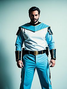 Man in Light Blue Pant Matching Costume Professional Cosplay