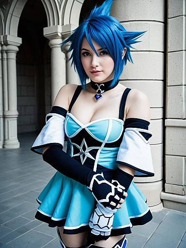 Aqua Kingdom Hearts Cosplay with Blue Hair and Fantasy Outfit
