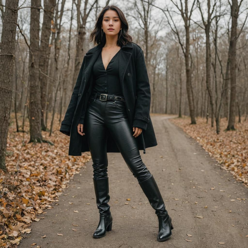 Stylish Woman in Black Ensemble with Leather Boots