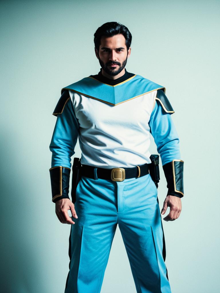 Man in Light Blue Pant Matching Costume Professional Cosplay