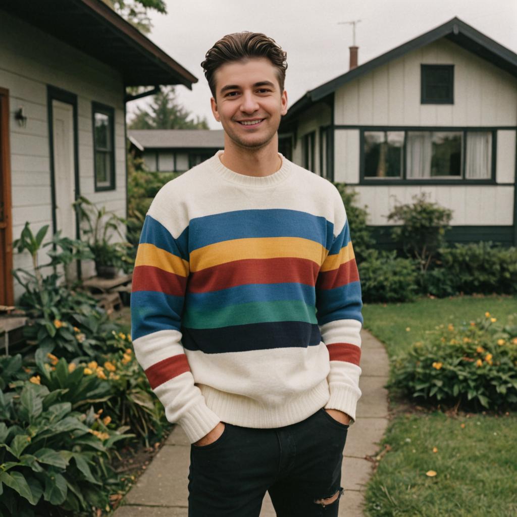 Confident Man in Striped Sweater