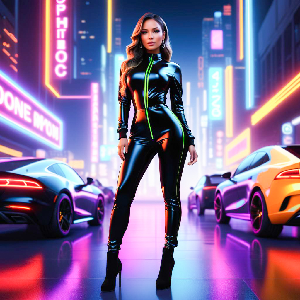 Futuristic Woman in Neon Jumpsuit