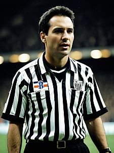 Male Football Referee in Classic Black and White Striped Shirt