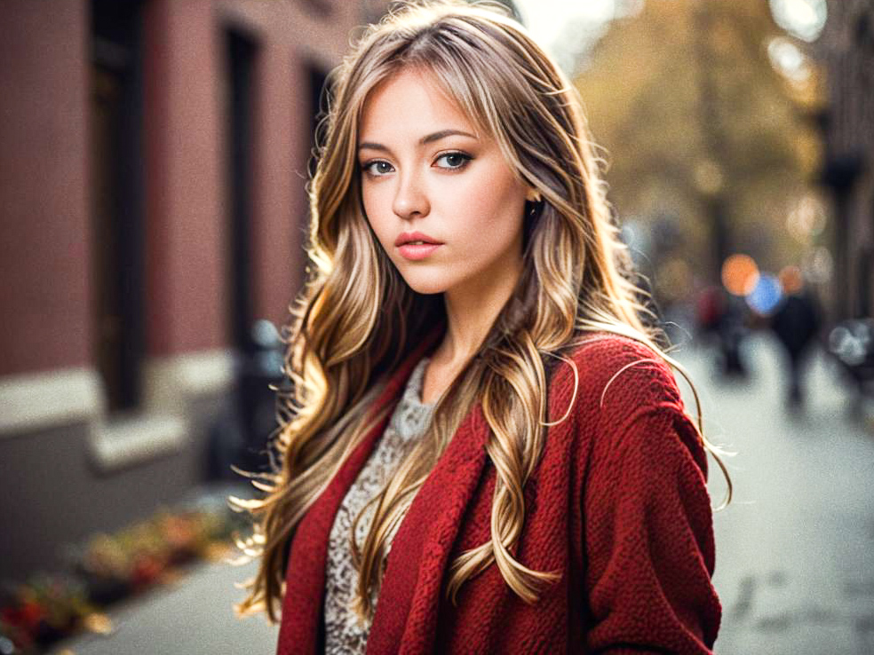 Woman in Red Cardigan on Urban Street