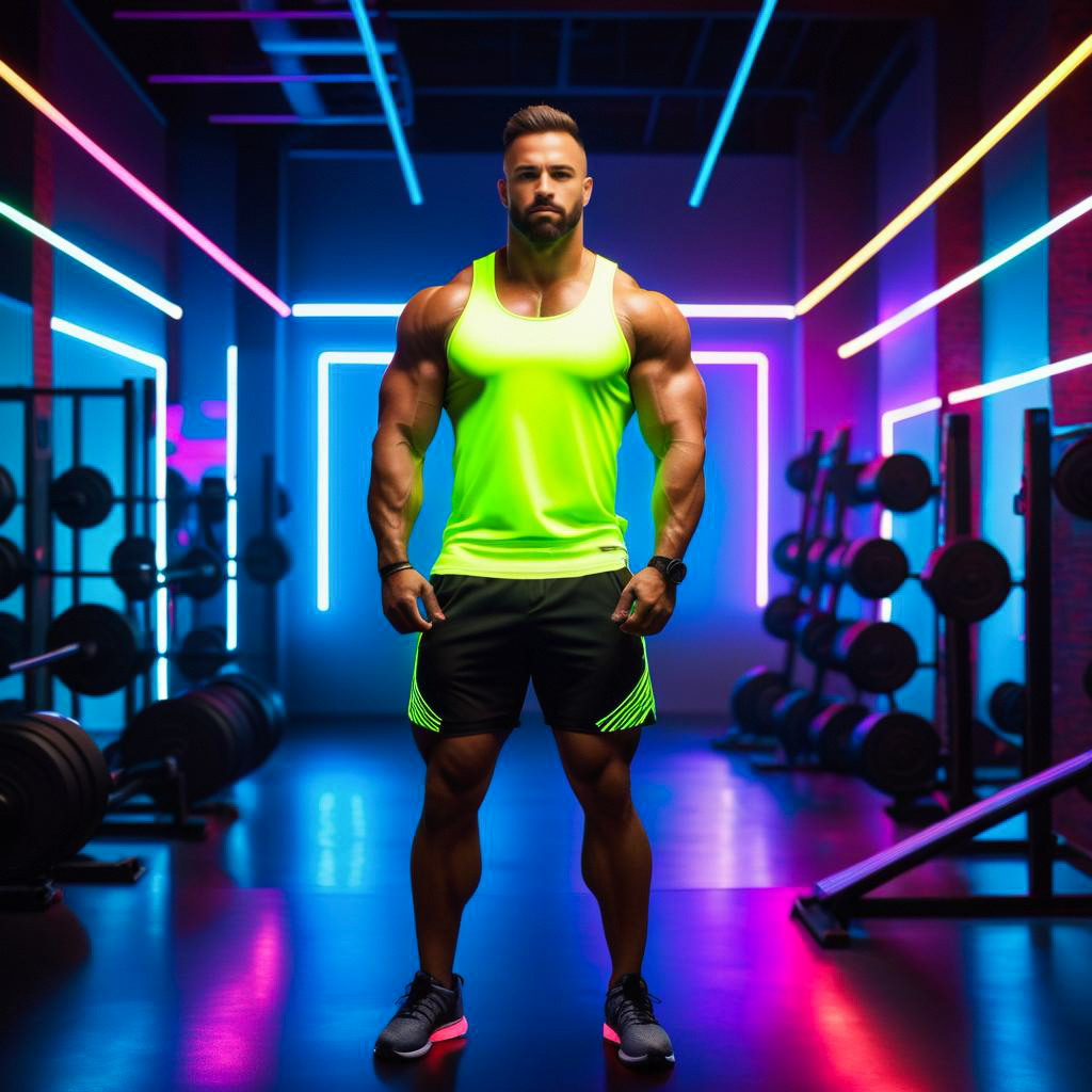 Muscular Man in Neon Gym