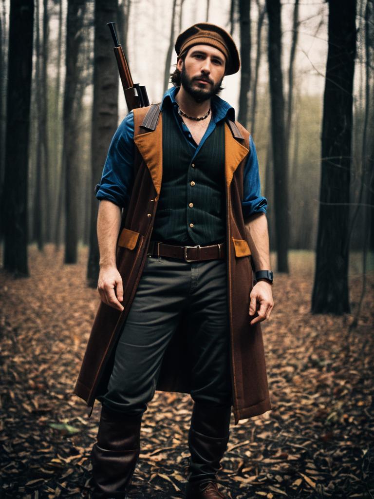Realistic Barret Wallace Cosplay Man in Forest Costume Realistic Barret Wallace Cosplay Man in Forest Costume