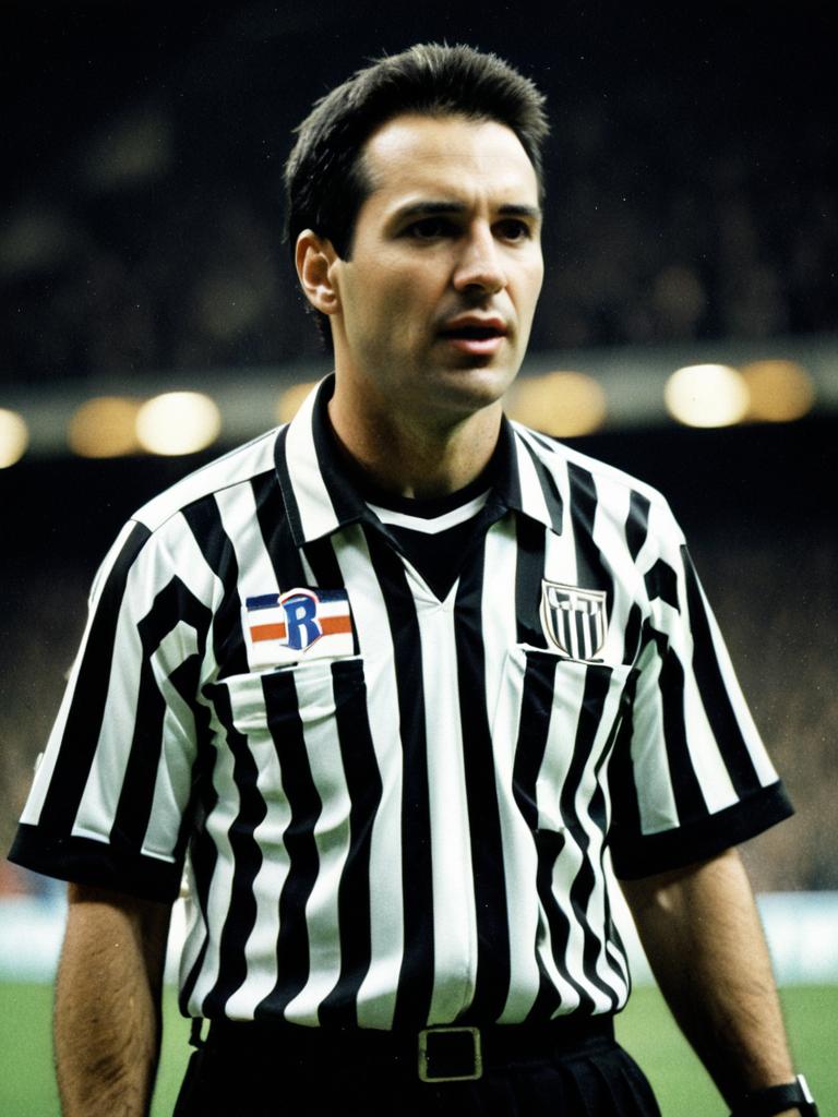 Male Football Referee in Classic Black and White Striped Shirt