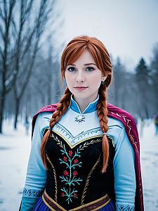 Woman in Winter Cosplay with Braids