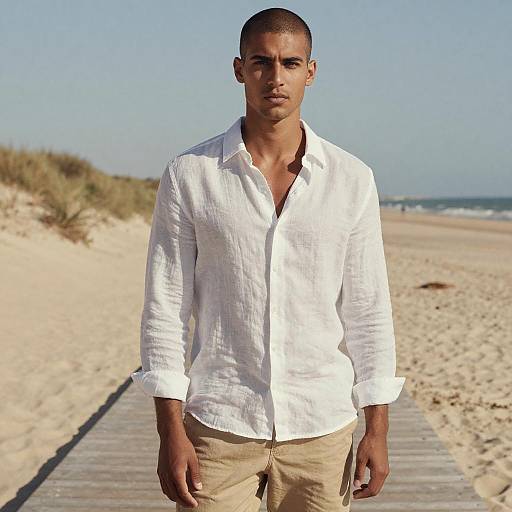 Gen Z Stylish Young Man in Linen Shirt at the Beach