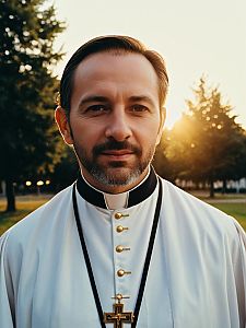 Man in Catholic Priest Costume Outdoor Portrait Golden Hour