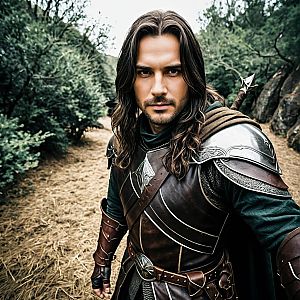 Realistic Medieval Warrior Man in Armor Forest Portrait