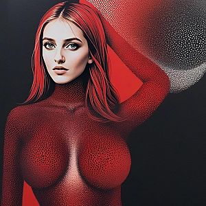 Surreal Portrait of Woman with Red Hair and Reptilian Bodysuit