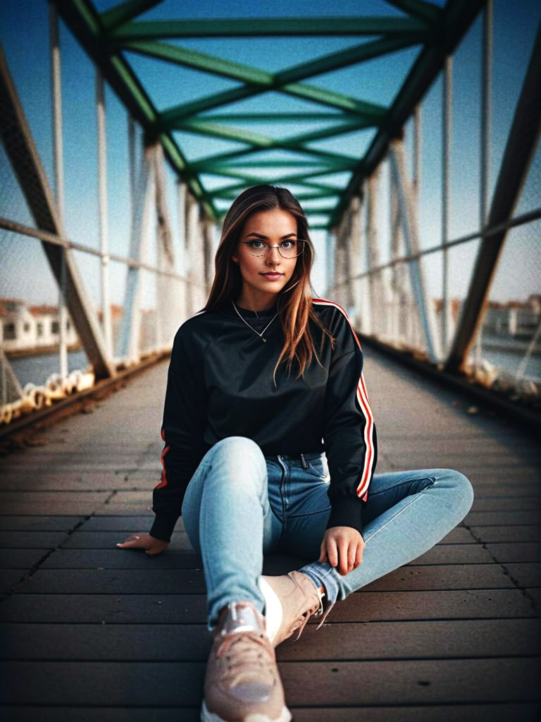 Stylish Young Woman on Walkway