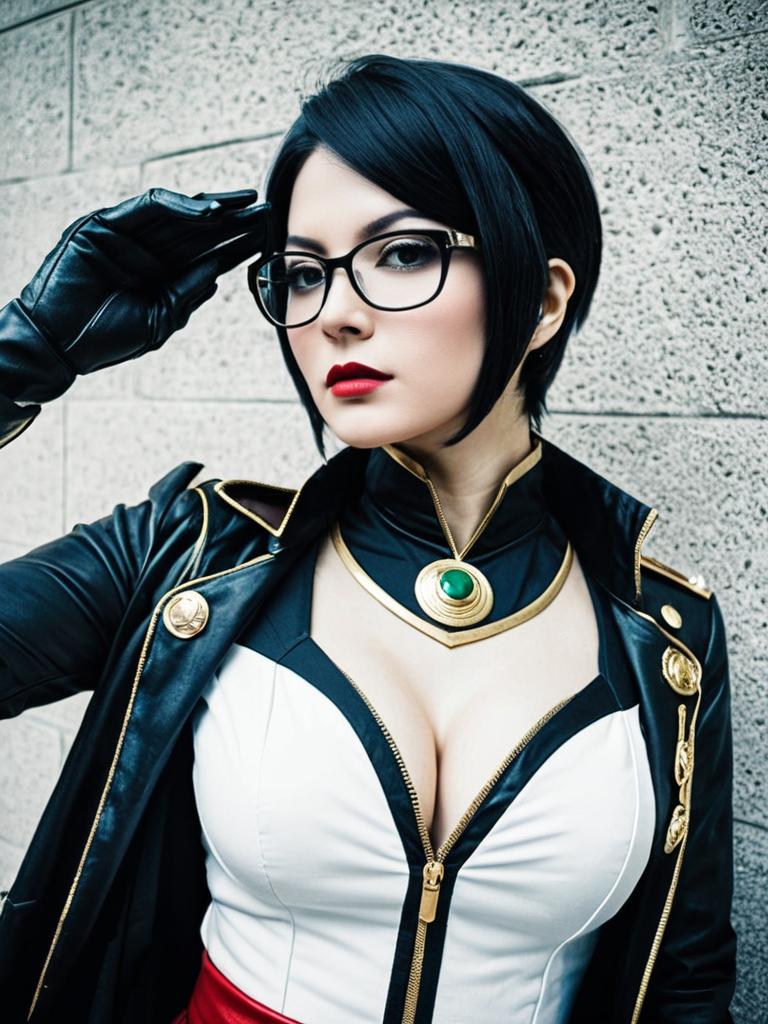Realistic Bayonetta Character Cosplay by Woman with Glasses