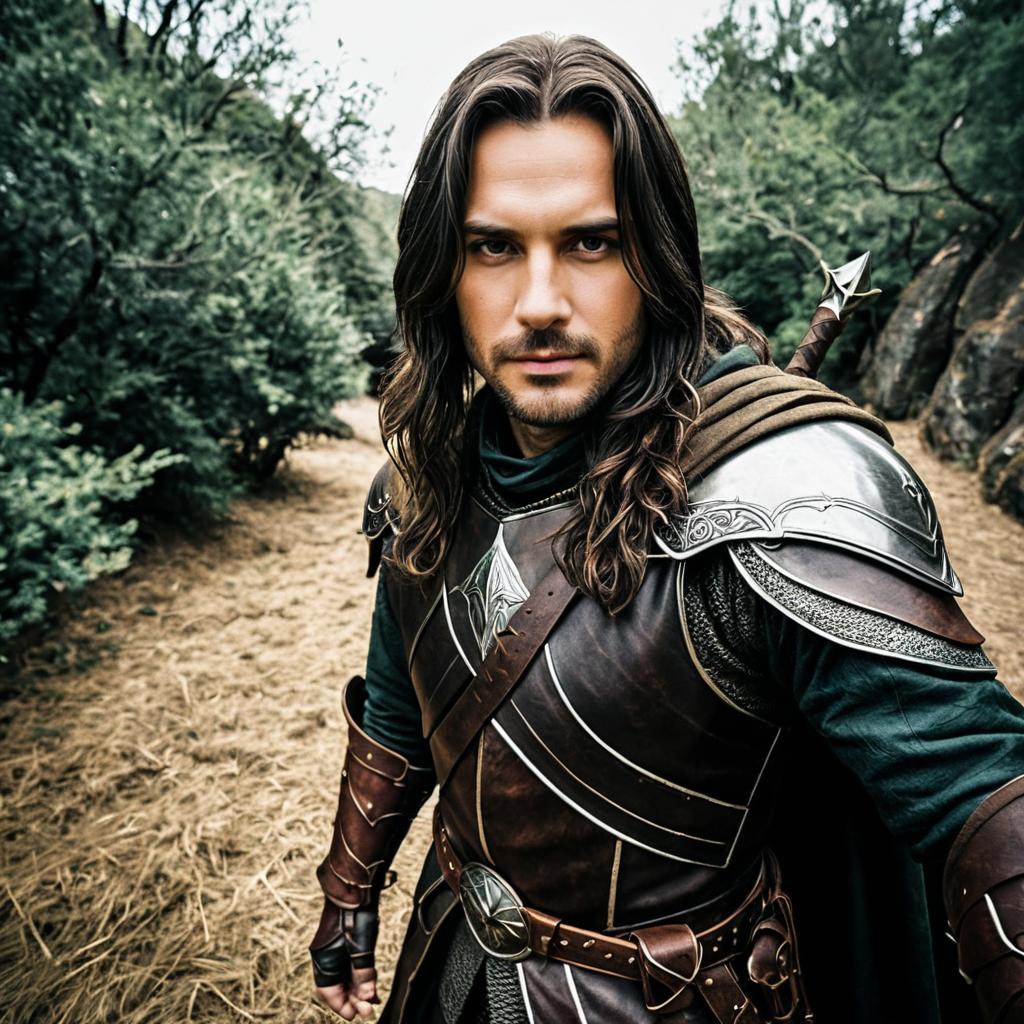 Realistic Medieval Warrior Man in Armor Forest Portrait