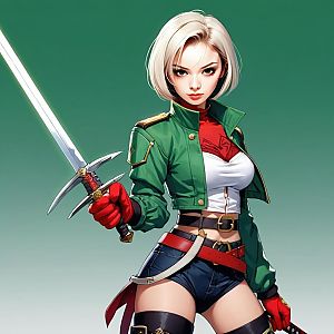 Confident Blonde Woman Warrior with Sword in Anime Style