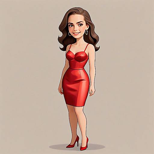 Stylish Woman in Classic Red Cocktail Dress Digital Illustration